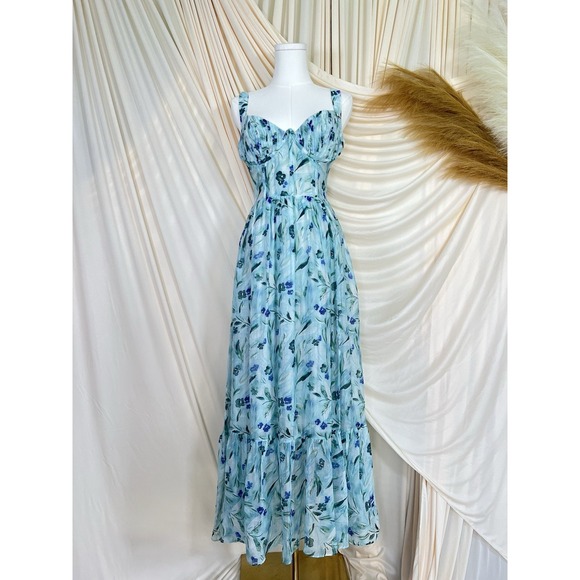 ASTR The Label Kelby Green Floral Lace Up Bustier Wedding Maxi Dress Small  - inbetweenathome.nl